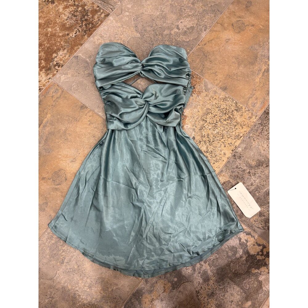 American Threads Strapless Satin Mini Dress in Teal Size XS